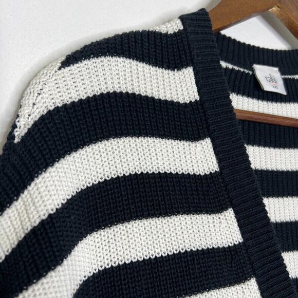 Cabi 5289 Black White Striped V-Neck Oversized Cardigan Sweater Size XXS - Picture 3 of 10